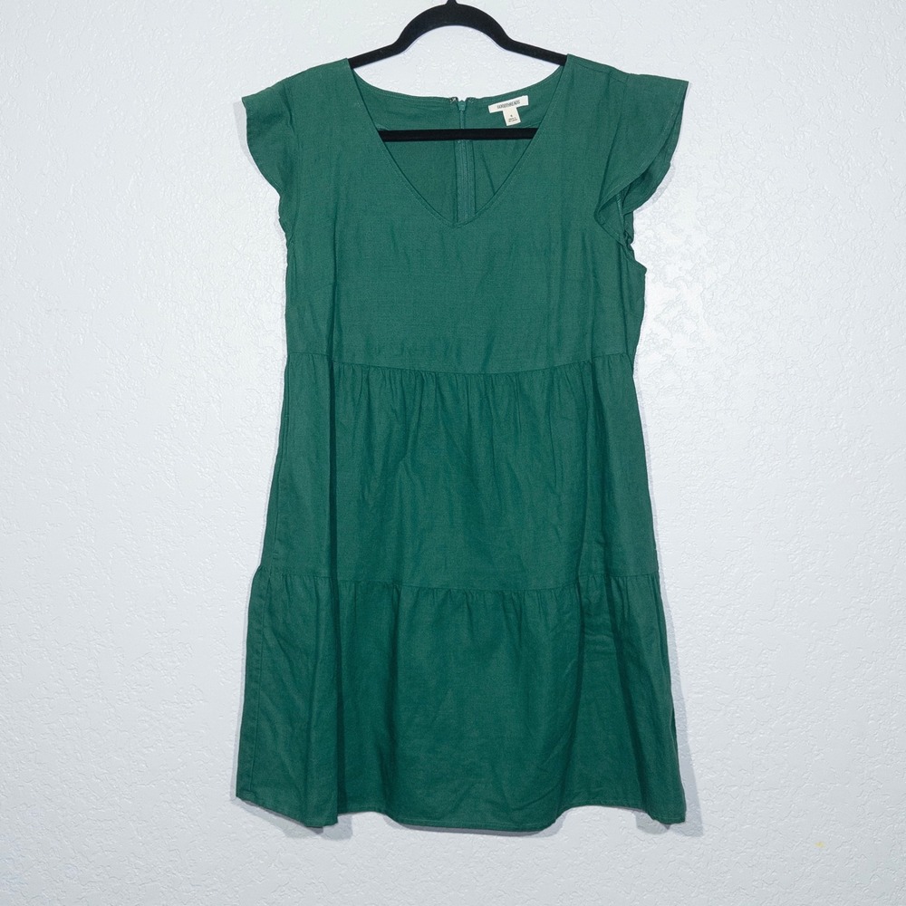 GoodThreads Green Linen Blend Tiered Mini Dress Size Small